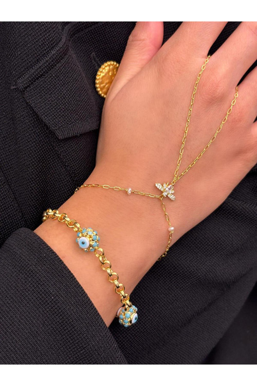 14 K Gold Kaplama 925 Ayar Gümüş İthal Nazargöz Bileklik