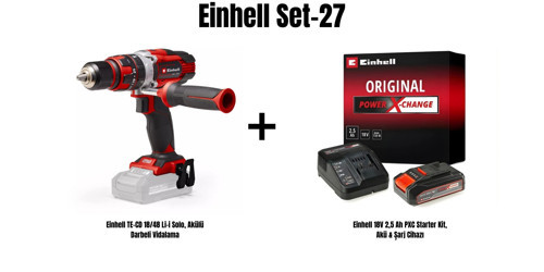 Set-27(Einhell TE-CD 18/48 Li-i Solo, Akülü Darbeli Vidalama+Einhell 18V 2,5 Ah PXC Starter Kit, Akü & Şarj Cihazı)