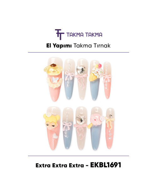 EKBL1691 Extra 10'lu Tekrar Kullanılabilir El Yapımı Protez Takma Tırnak Sarı-L