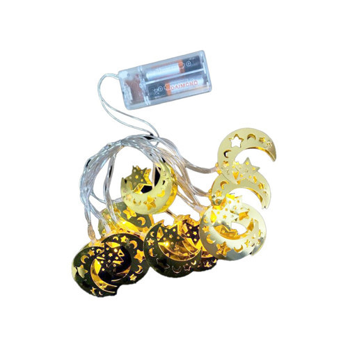 AY YILDIZ MODEL=10PCS GOLD METAL PİLLİ DEKORATİF LED IŞIK - LAMBA 2MT KABLO (5314)