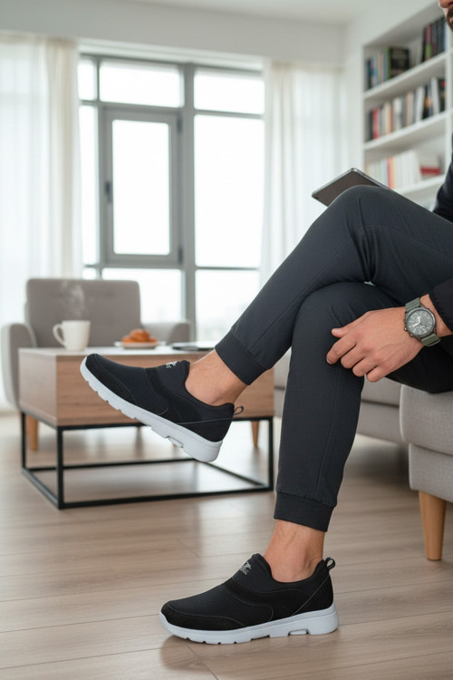 Erkek Bağcıksız Pratik Yürüyüş Ayakkabısı - Fileli Rahat Kalıp Slip-on
