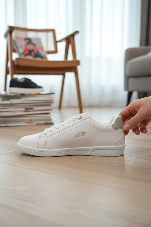 Erkek Siyah Beyaz Tabanlı Günlük Spor Ayakkabı - Rahat Kalıp Court Sneaker
