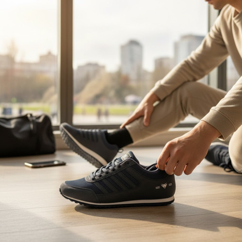 Erkek Lacivert Fileli Günlük Spor Ayakkabı - İnce Taban Rahat Yürüyüş Sneaker