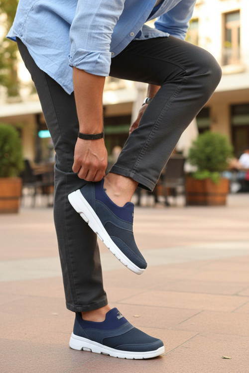 Erkek Bağcıksız Pratik Yürüyüş Ayakkabısı - Fileli Rahat Kalıp Slip-on