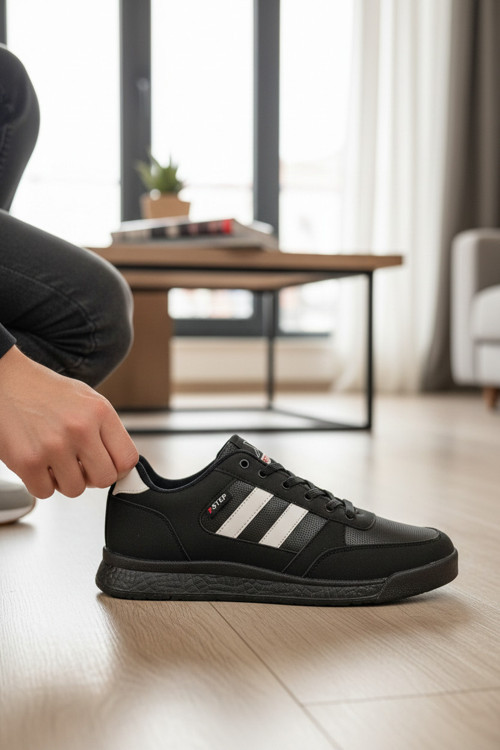 Erkek Günlük Spor Ayakkabı Cilt Deri Klasik Şeritli Sneaker Kaymaz Taban Rahat Kalıp