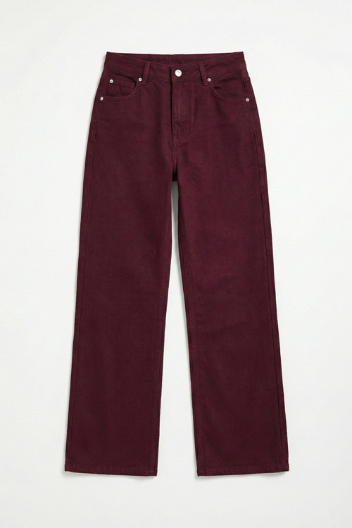 Kadın Bordo Doris 7s6-35 Straight Fit Yüksek Bel %100 Koton Denim Jean