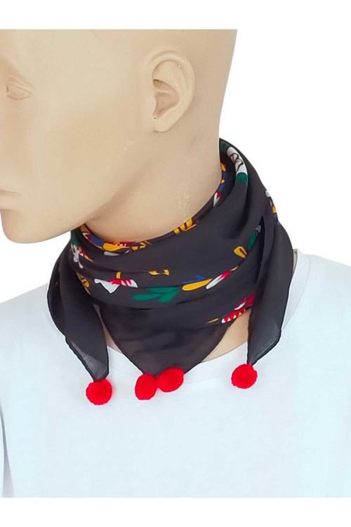 Kırmızı Ponponlu Çengelköy Otantik Yazma Fular Eşarp