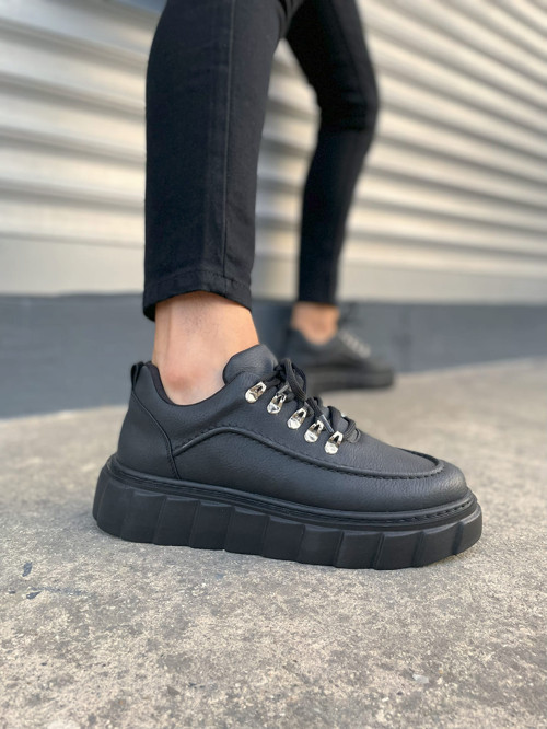 JY010 Cloud Bağcıklı Cilt Erkek Günlük Sneaker Ayakkabı CST - Siyah