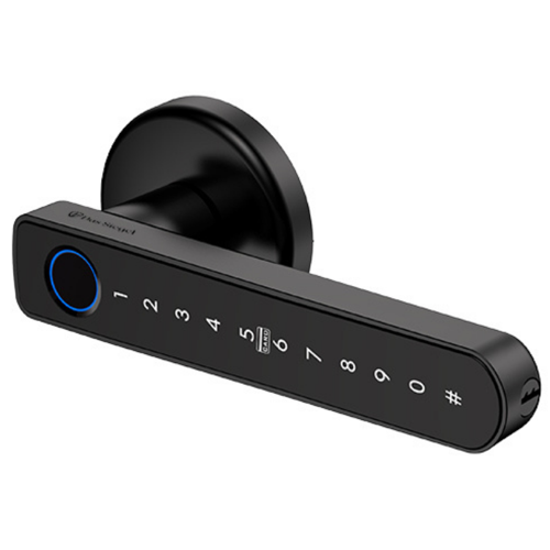 Ofis Otel Akıllı Şifreli Kapı Kolu Kilidi: Parmak İzi-Şifre-MobilApp-Anahtar-Kart / Siyah