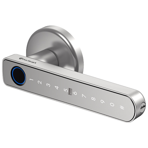 Ofis Otel Akıllı Şifreli Kapı Kolu Kilidi: Parmak İzi-Şifre-MobilApp-Anahtar-Kart / Gümüş