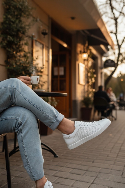 Hakiki Deri Lazer Delikli Erkek Sneaker Ortopedik Taban