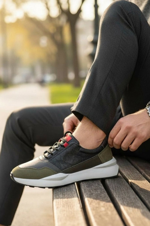 Erkek Sneaker - Karma Materyal Dokulu Esnek Tabanlı Şehir Ayakkabısı ve Dinamik Tasarım Bağcıklı Yürüyüş Ayakkabısı