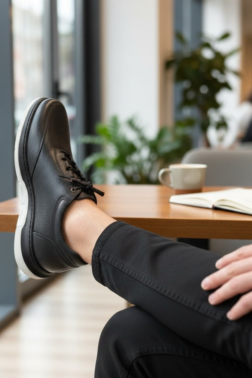 Hakiki Deri Mikro Dokulu Erkek Sneaker Ayakkabı Ortopedik Taban