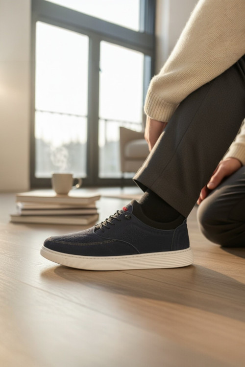 Hakiki Deri Lazer Kesim Dikişli Erkek Sneaker Ortopedik Taban