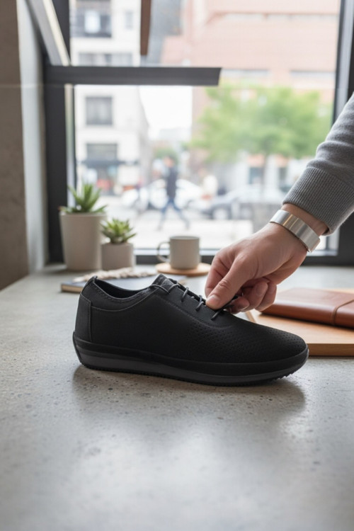 Hakiki Deri Lazer Perforeli Erkek Sneaker Ayakkabı Ortopedik Taban