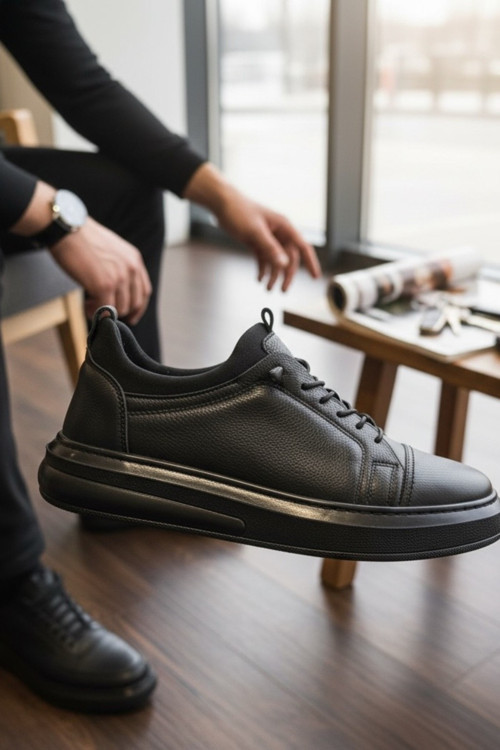 Hakiki Deri Lastikli Bilekli Erkek Sneaker Ortopedik Taban