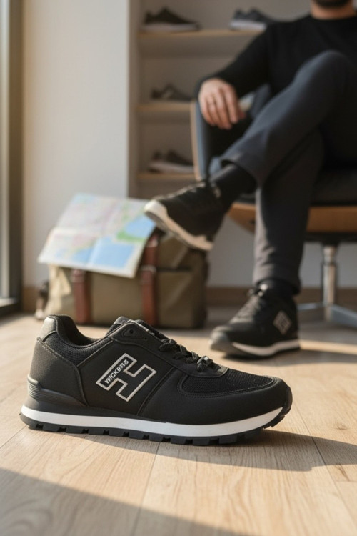 Erkek H Logolu Tırtıklı Tabanlı Retro Stil Günlük Spor Ayakkabı Sneaker