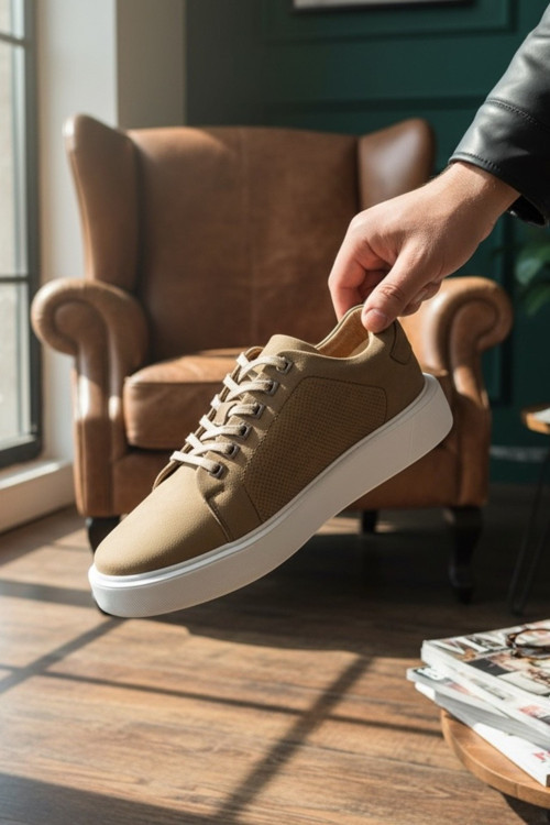 Hakiki Deri Lazer Kesim Detaylı Günlük Erkek Sneaker Comfort Taban