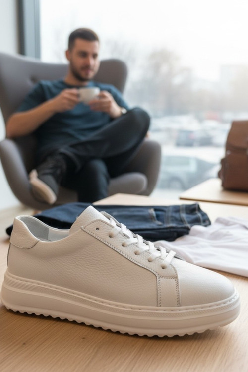 Hakiki Deri Günlük Kalın Taban Erkek Sneaker Comfort Tırtıklı Taban