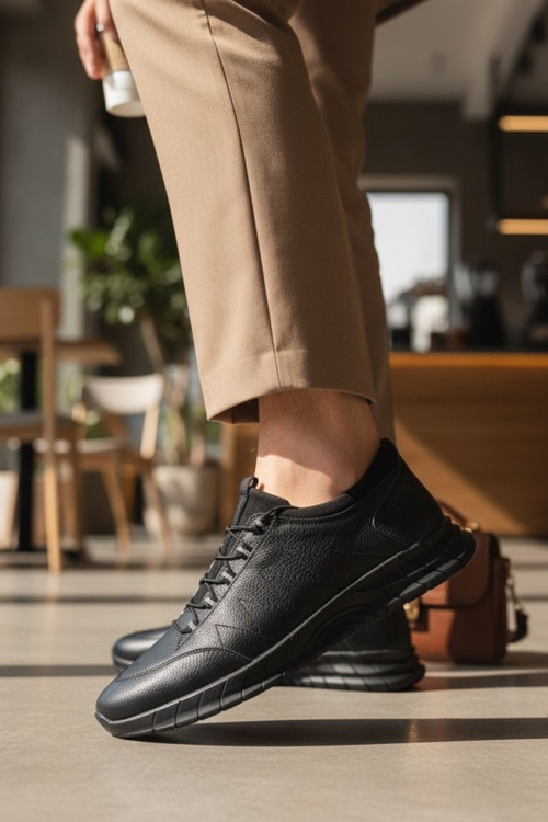 Hakiki Deri Lastikli Bilekli Erkek Sneaker Ayakkabı Ortopedik Taban
