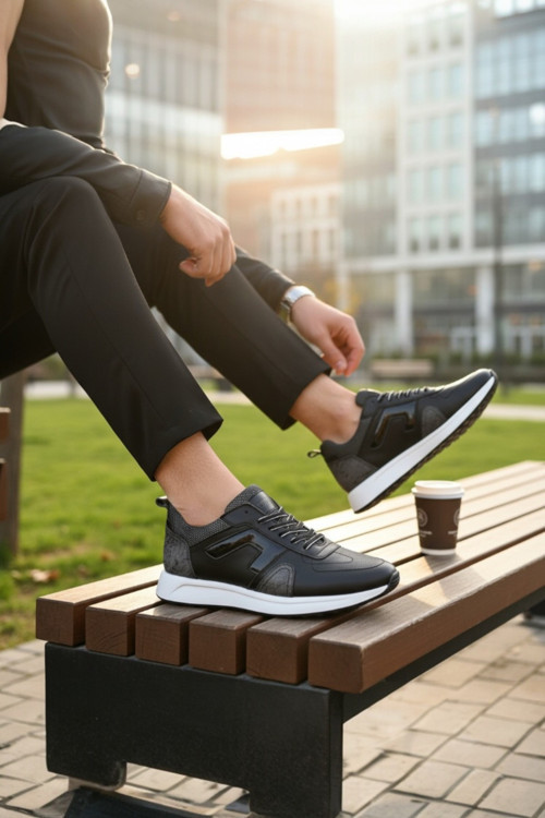 Hakiki Deri Rugan Bağcıklı Erkek Sneaker Ortopedik Taban