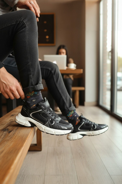 Erkek Parçalı Tasarımlı Yüksek Kalın Tabanlı Günlük Spor Ayakkabı Sneaker