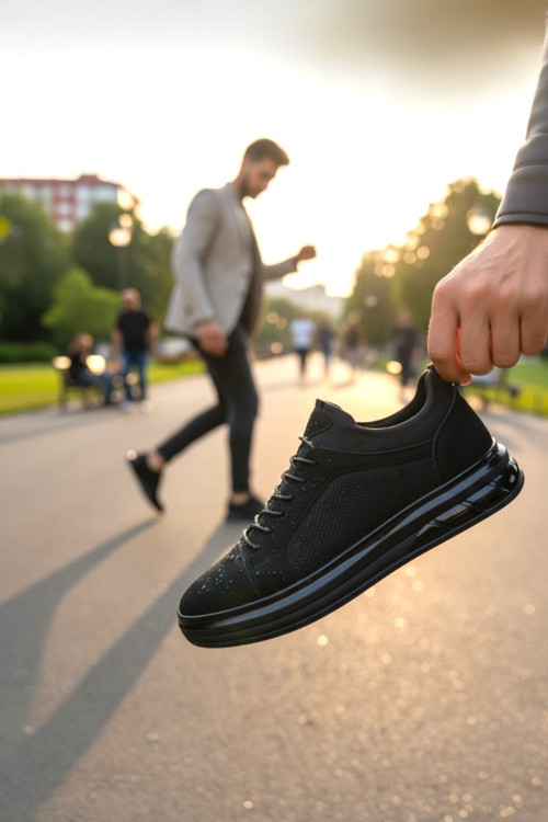 Hakiki Deri Lazer Kesim Lastikli Günlük Erkek Sneaker Comfort Taban