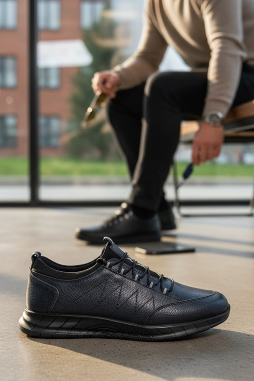 Hakiki Deri Lastikli Bilekli Erkek Sneaker Ayakkabı Ortopedik Taban