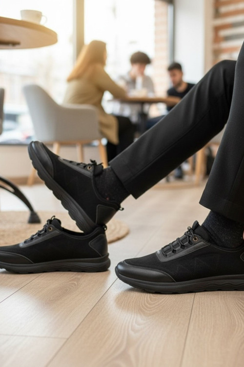 Hakiki Süet Deri Siyah Erkek Sneaker Ortopedik Taban