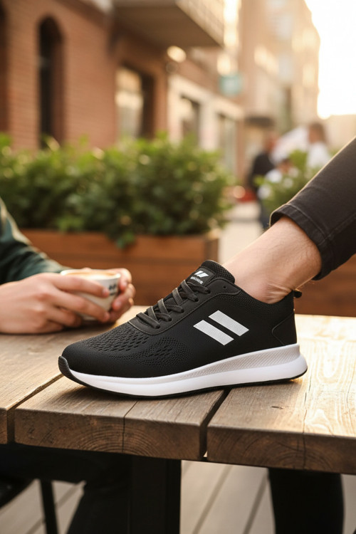Erkek Spor Ayakkabı Gri Sneaker Çift Şeritli Hafif Koşu ve Yürüyüş Modeli
