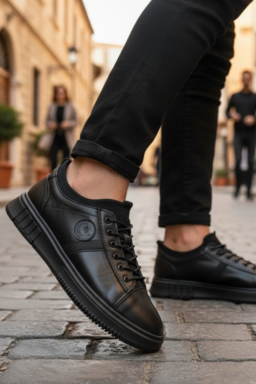 Hakiki Deri Arma Detaylı Erkek Sneaker Ayakkabı Ortopedik Taban