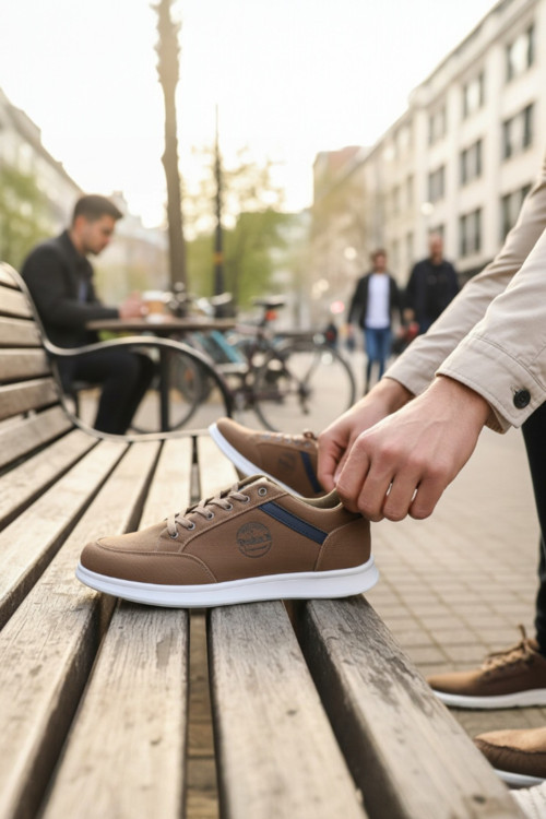 Erkek Spor ve Günlük Ayakkabı Tam Ortopedik Tabanlı Taba Rengi Şık Sneaker