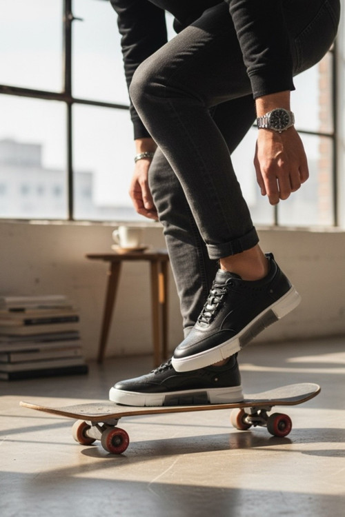 Enoch Hakiki Deri Sportif Tasarım Bağcıklı Erkek Sneaker Comfort Taban