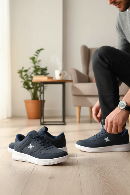 Erkek X Amblem Detaylı Yüksek Beyaz Tabanlı Günlük Spor Ayakkabı Sneaker