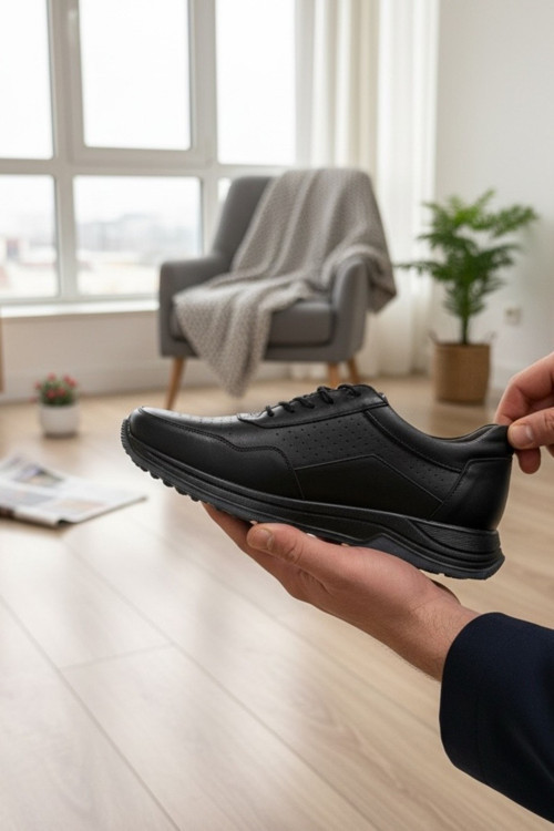 Hakiki Deri Mikro Delik Detaylı Erkek Sneaker Ortopedik Taban