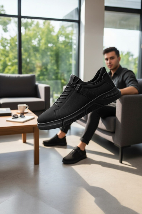 Hakiki Deri SİYAH Nubuk Erkek Sneaker Ortopedik Taban