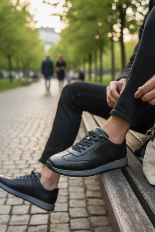 Hakiki Deri Garnili Bağcıklı Erkek Sneaker Ortopedik Taban