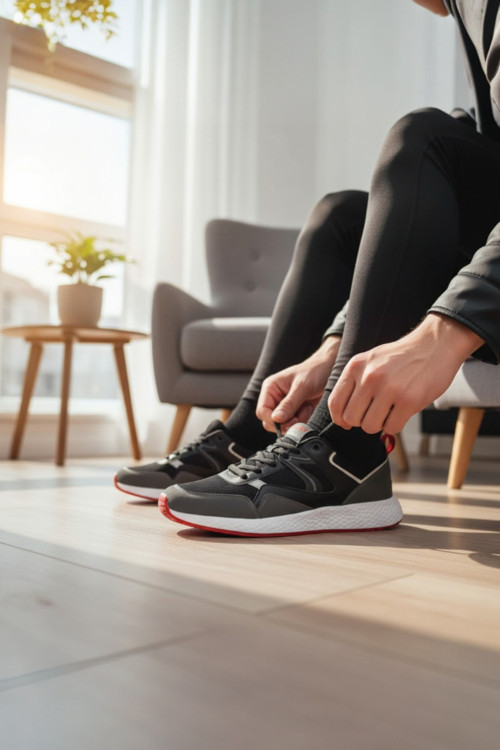 Erkek Günlük Ayakkabı Tam Ortopedik Düz Tabanlı Kırmızı Beyaz Şeritli Sneaker
