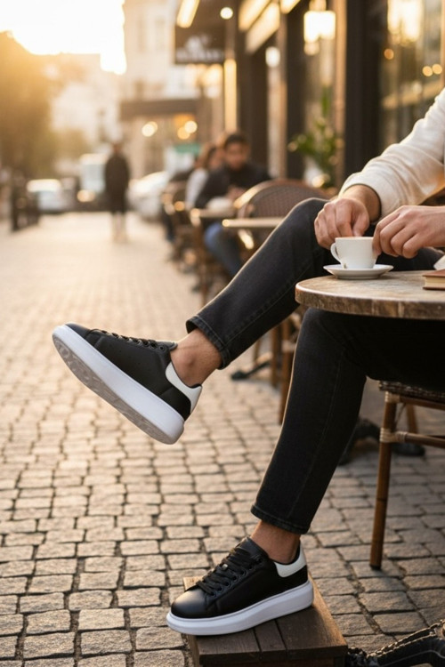 Erkek Yüksek Taban Sneaker Oversize Kalın Tabanlı ve Mat Deri Görünümlü Günlük Model