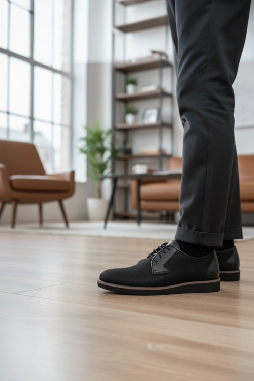 Erkek Smart Casual Bağcıklı Ayakkabı - Tekstüre Üst Yüzeyli Ve Esnek Hafif Tabanlı Klasık Ayakkabı