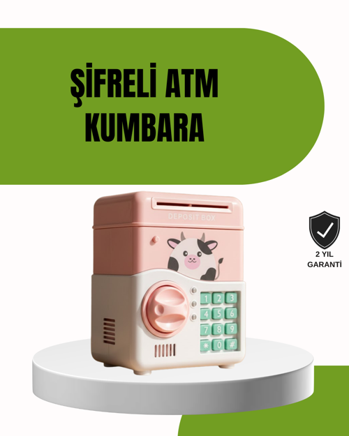 ATM Tasarımlı Pembe Işıklı Sesli Çocuk Kumbarası