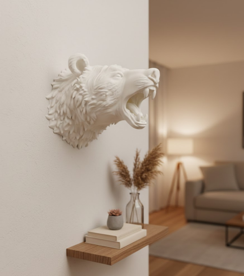 Özel Tasarım Beyaz Ayı Duvar Aksesuarı 3D Dekoratif Heykel 25x19 cm