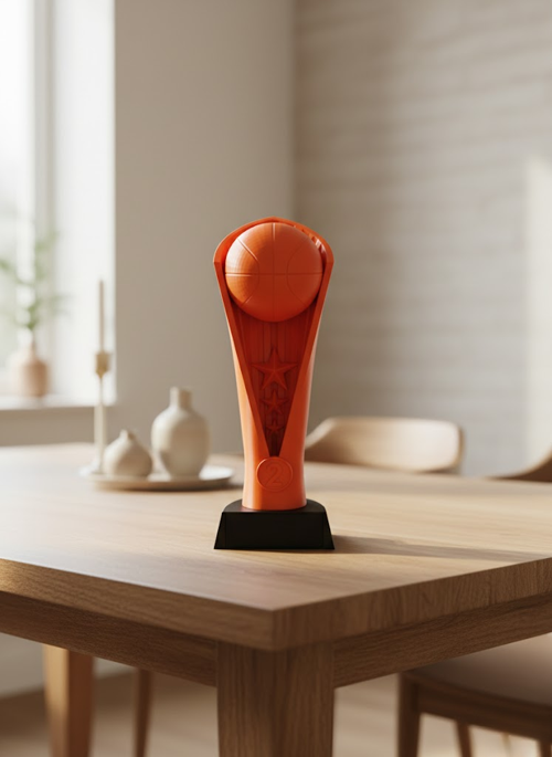 Turuncu Kupa 23cm Basketbol Temalı Dekoratif Ödül Biblosu
