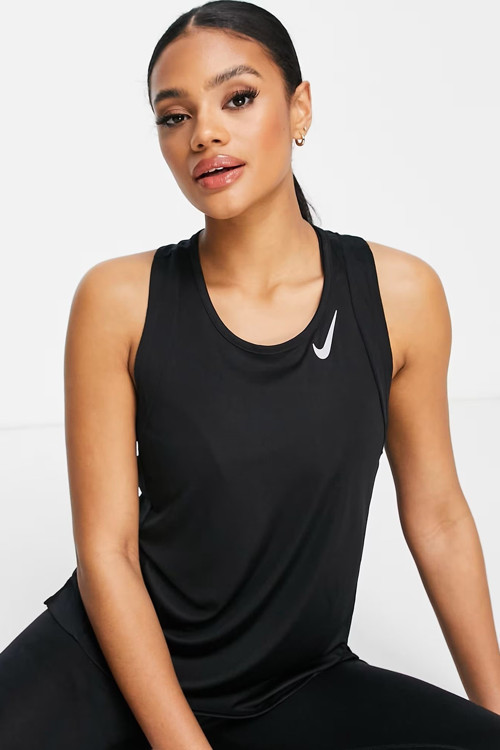 Dri Fit Race Running Singlet Tank Top Kadın Antrenman Atleti Siyah