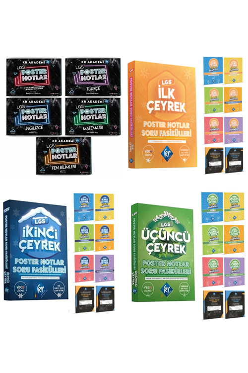 LGS Poster Notlar + Ilk Çeyrek + Ikinci Çeyrek + Üçüncü Çeyrek LGS Kamp Seti KR Akademi Yayınları