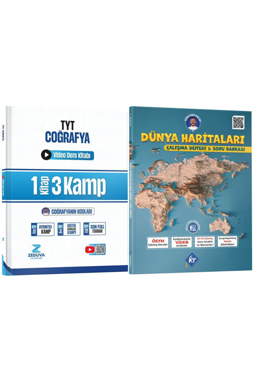 Coğrafyanın Kodları TYT Coğrafya 1 Kitap 3 Kamp Video Ders Kitabı ve Dünya Haritaları Çalışma Defter
