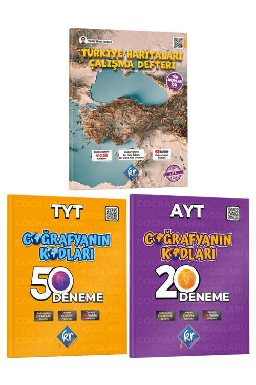 Coğrafyanın Kodları TYT-AYT Coğrafya 50+20 Deneme & Türkiye Haritaları Çalışma Defteri Seti KR Akade