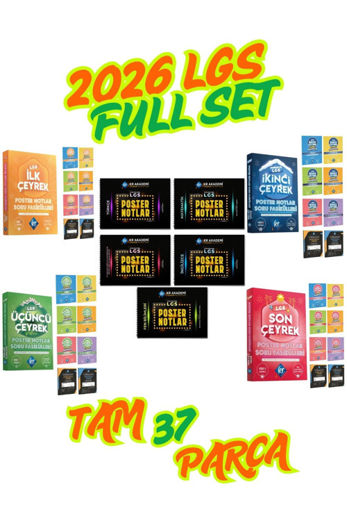 LGS Tam Set Konu Anlatımlı Poster Notlar ve Çeyrekler Halinde Soru Fasikülleri Video Destekli KR Aka
