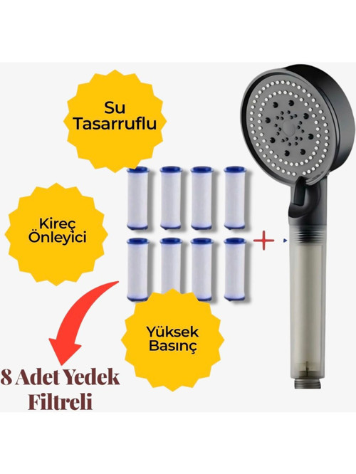 8 Adet Yedek Filtreli Su Tasarruflu Yüksek Basınçlı Duş Başlığı