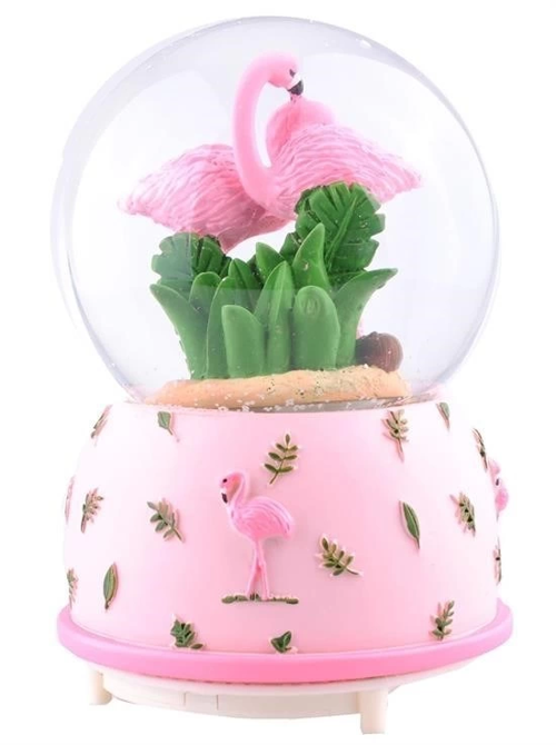 Romantik Işıklı Ve Müzikli Flamingo Kar Küresi Pembe
